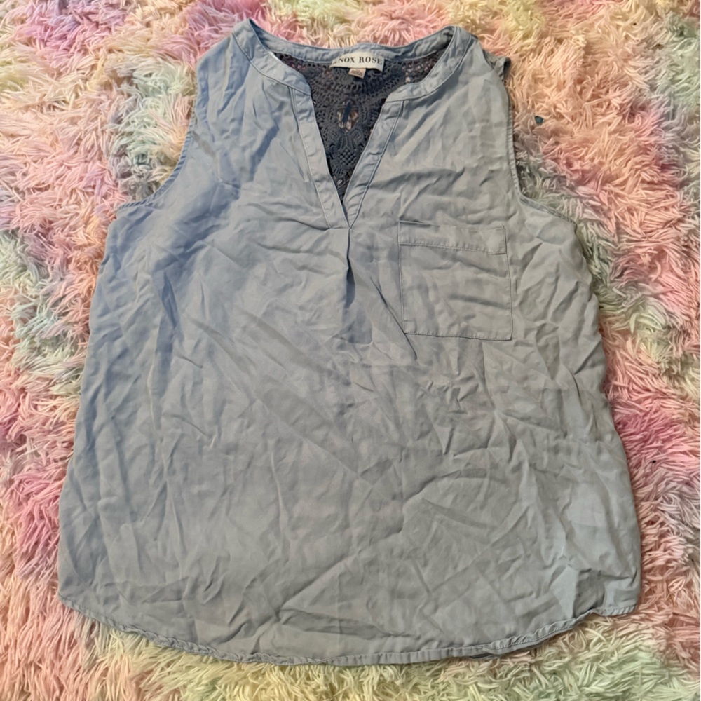 Knox Rose Light Blue Crochet Accent Blouse